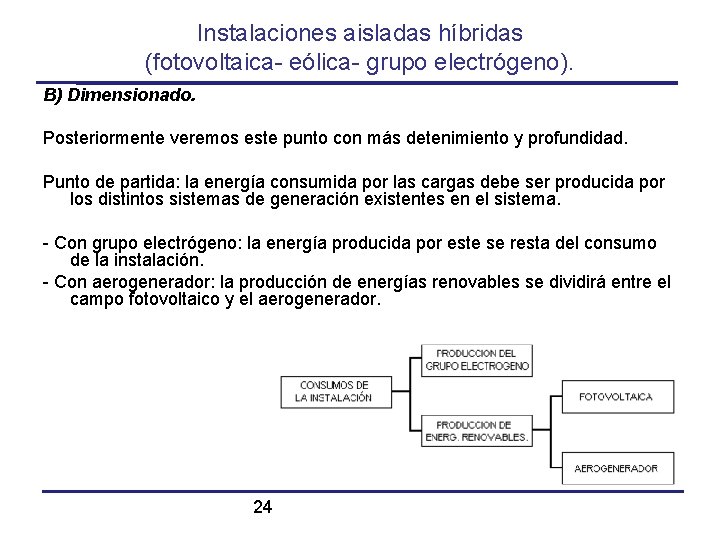 Instalaciones aisladas híbridas (fotovoltaica- eólica- grupo electrógeno). B) Dimensionado. Posteriormente veremos este punto con