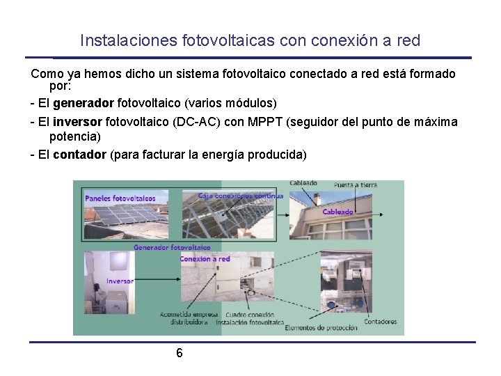 Instalaciones fotovoltaicas conexión a red Como ya hemos dicho un sistema fotovoltaico conectado a