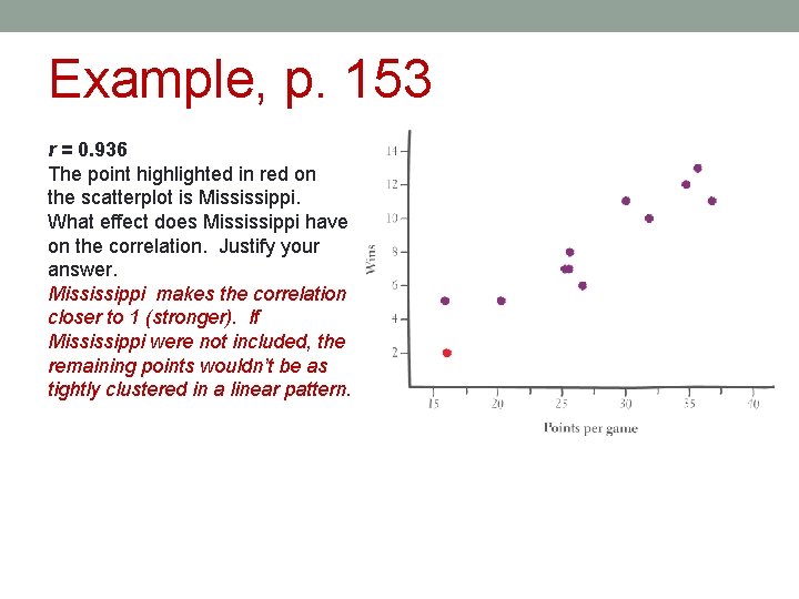 Example, p. 153 r = 0. 936 The point highlighted in red on the