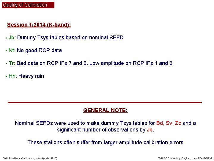 Quality of Calibration Session 1/2014 (K-band): • Jb: Dummy Tsys tables based on nominal