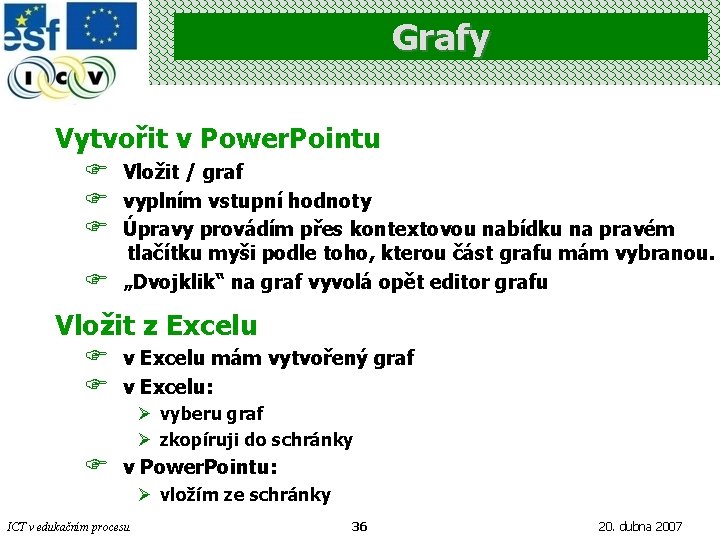 Grafy Vytvořit v Power. Pointu F F Vložit / graf vyplním vstupní hodnoty Úpravy
