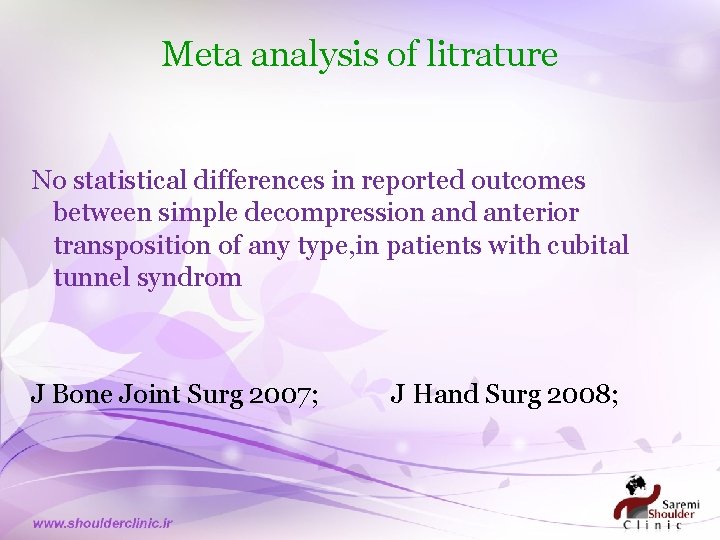 Meta analysis of litrature No statistical differences in reported outcomes between simple decompression and