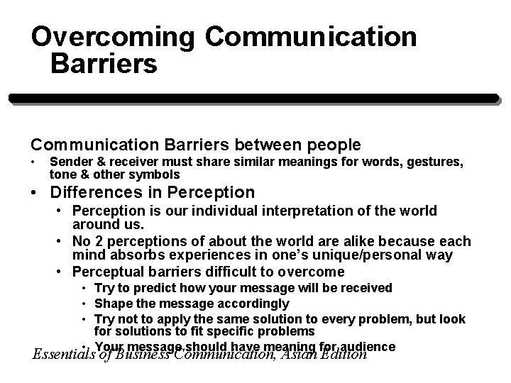Overcoming Communication Barriers between people • Sender & receiver must share similar meanings for Overcoming Communication Barriers between people • Sender & receiver must share similar meanings for