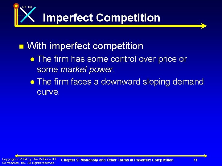 MB MC Imperfect Competition n With imperfect competition The firm has some control over