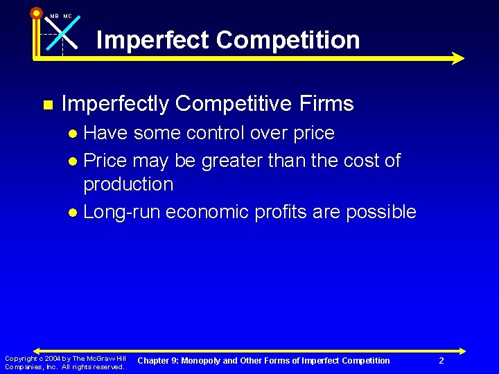 MB MC Imperfect Competition n Imperfectly Competitive Firms Have some control over price l