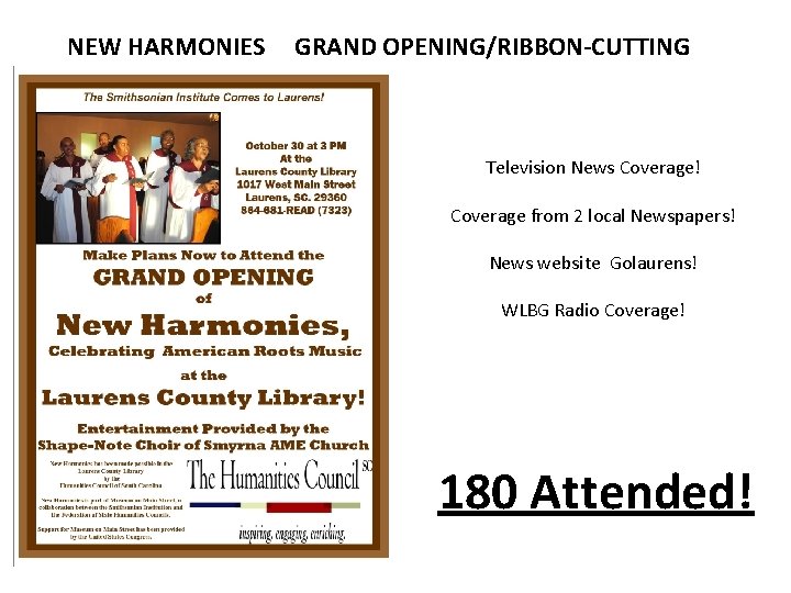 NEW HARMONIES GRAND OPENING/RIBBON-CUTTING Television News Coverage! Coverage from 2 local Newspapers! News website