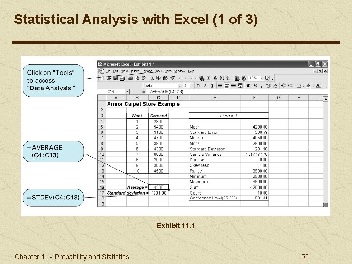 Statistical Analysis with Excel (1 of 3) Exhibit 11. 1 Chapter 11 - Probability