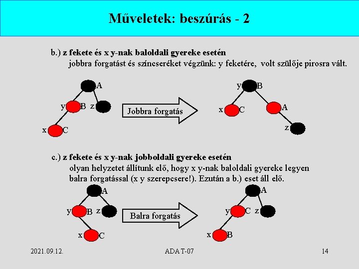 Műveletek: beszúrás - 2 b. ) z fekete és x y-nak baloldali gyereke esetén