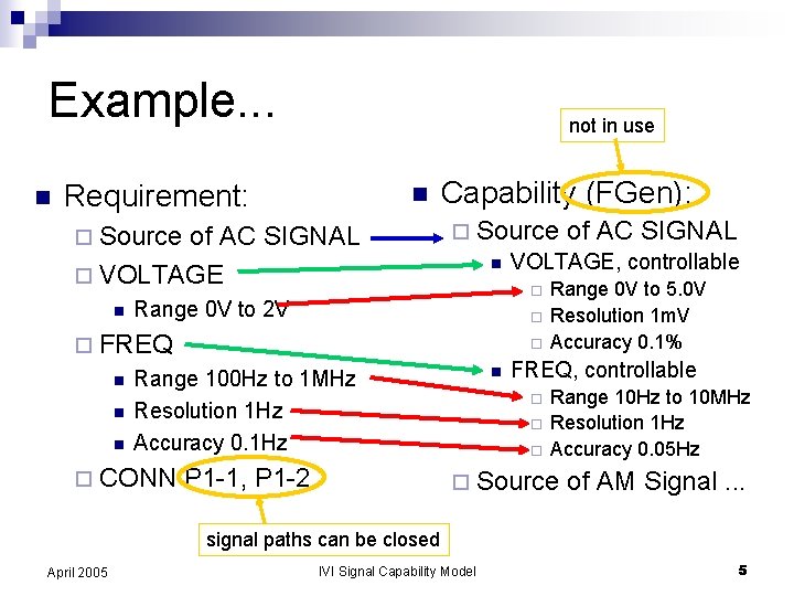 Example. . . n not in use Requirement: n ¨ Source of AC SIGNAL