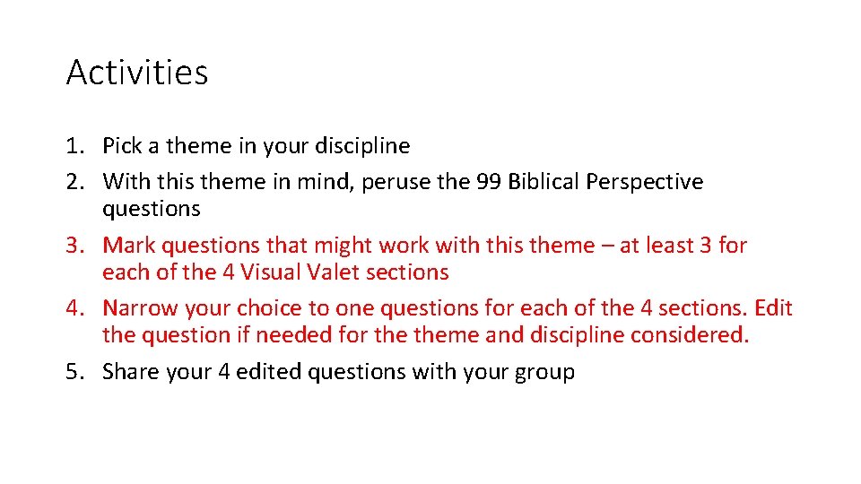 Activities 1. Pick a theme in your discipline 2. With this theme in mind,