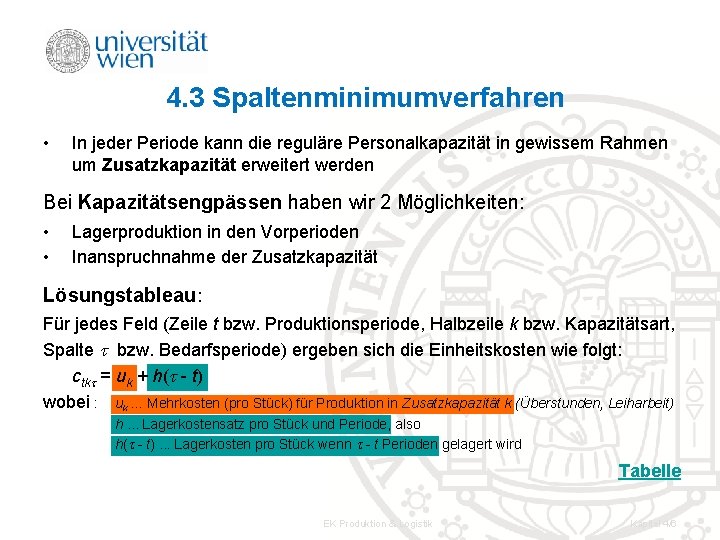 4. 3 Spaltenminimumverfahren • In jeder Periode kann die reguläre Personalkapazität in gewissem Rahmen 4. 3 Spaltenminimumverfahren • In jeder Periode kann die reguläre Personalkapazität in gewissem Rahmen