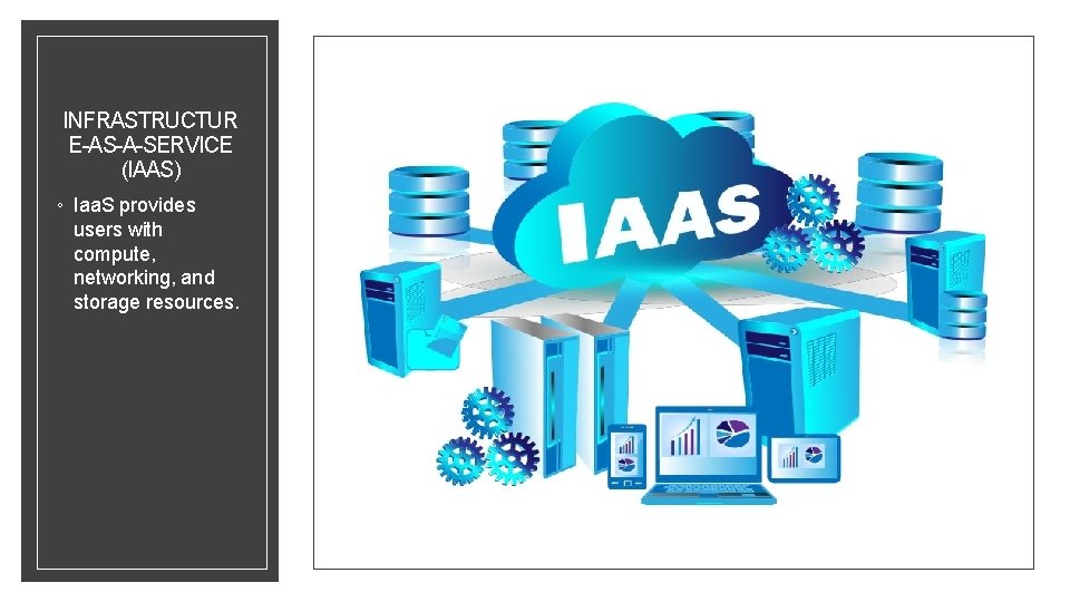 INFRASTRUCTUR E-AS-A-SERVICE (IAAS) ◦ Iaa. S provides users with compute, networking, and storage resources. INFRASTRUCTUR E-AS-A-SERVICE (IAAS) ◦ Iaa. S provides users with compute, networking, and storage resources.