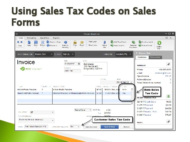 Using Sales Tax Codes on Sales Forms 