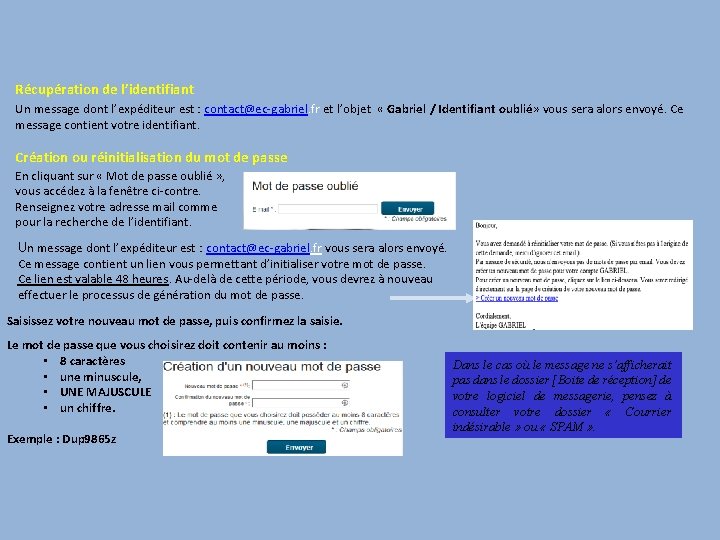 Récupération de l’identifiant Un message dont l’expéditeur est : contact@ec-gabriel. fr et l’objet «