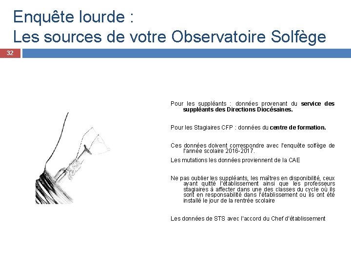 Enquête lourde : Les sources de votre Observatoire Solfège 32 Pour les suppléants :