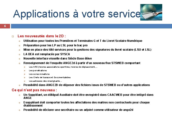 Applications à votre service 6 Les nouveautés dans le 2 D : Utilisation pour