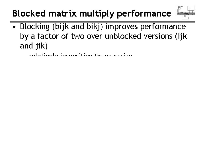 Blocked matrix multiply performance • Blocking (bijk and bikj) improves performance by a factor