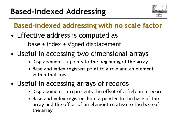 Based-Indexed Addressing Based-indexed addressing with no scale factor • Effective address is computed as