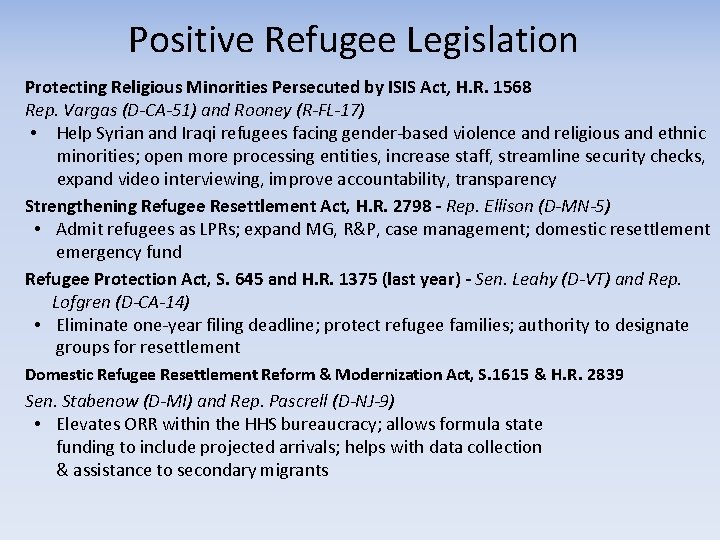 Positive Refugee Legislation Protecting Religious Minorities Persecuted by ISIS Act, H. R. 1568 Rep.