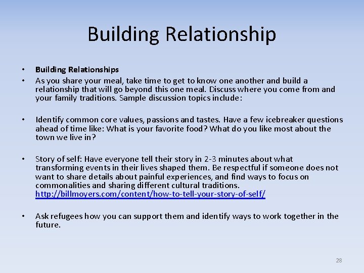 Building Relationship • • Building Relationships As you share your meal, take time to