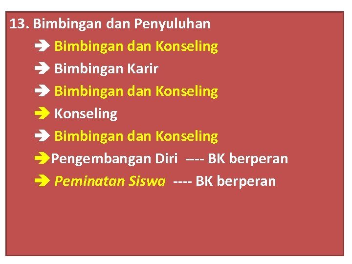 13. Bimbingan dan Penyuluhan Bimbingan dan Konseling Bimbingan Karir Bimbingan dan Konseling Pengembangan Diri