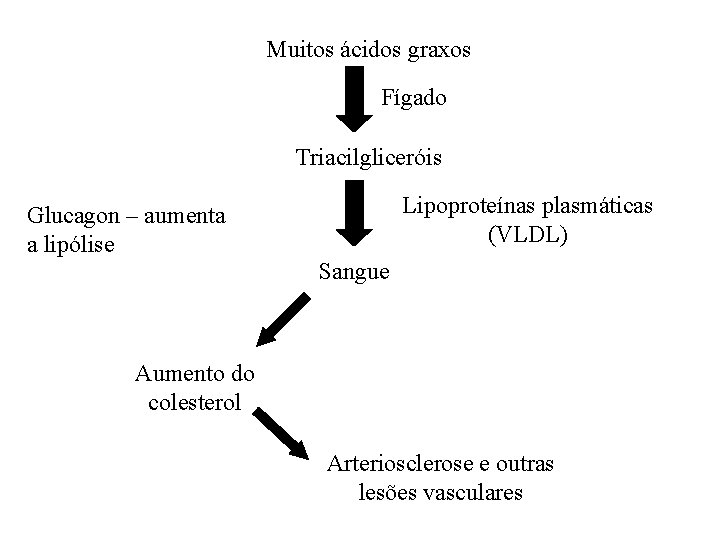 Muitos ácidos graxos Fígado Triacilgliceróis Lipoproteínas plasmáticas (VLDL) Glucagon – aumenta a lipólise Sangue