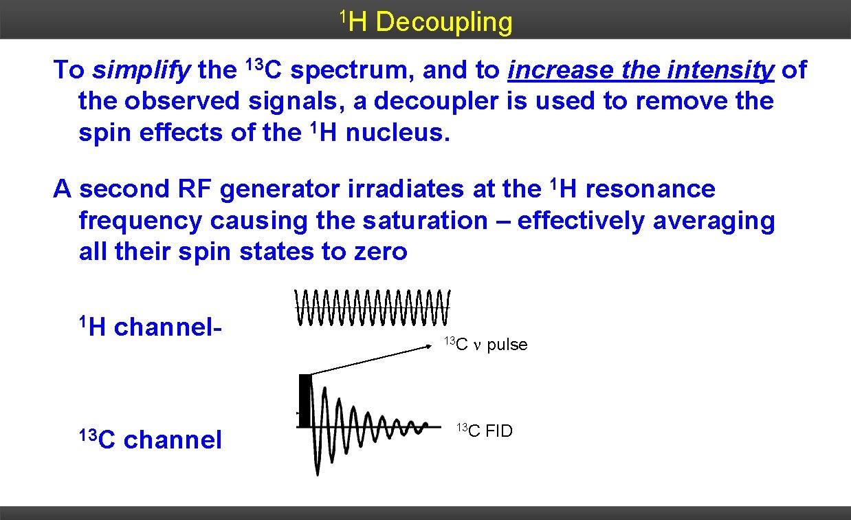 1 H Decoupling To simplify the 13 C spectrum, and to increase the intensity