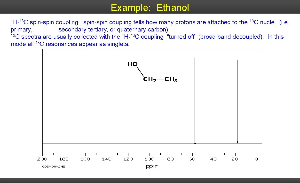 Example: Ethanol 1 H-13 C spin-spin coupling: spin-spin coupling tells how many protons are