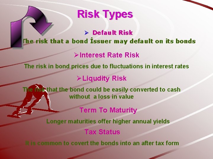 Risk Types Ø Default Risk The risk that a bond İssuer may default on