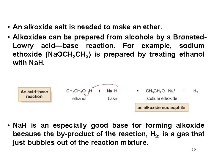 • An alkoxide salt is needed to make an ether. • Alkoxides can