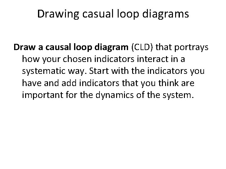 Drawing casual loop diagrams Draw a causal loop diagram (CLD) that portrays how your