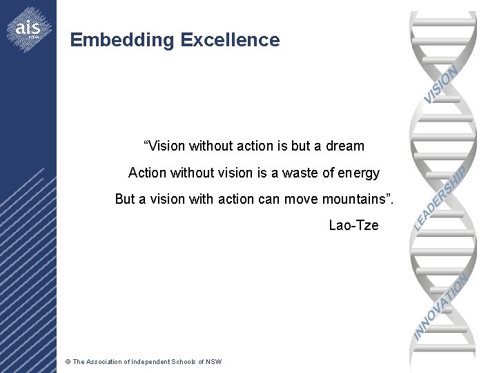 Embedding Excellence “Vision without action is but a dream Action without vision is a