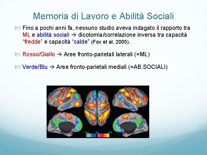 Memoria di Lavoro e Abilità Sociali Fino a pochi anni fa, nessuno studio aveva