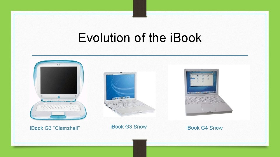 Evolution of the i. Book G 3 “Clamshell” i. Book G 3 Snow i.