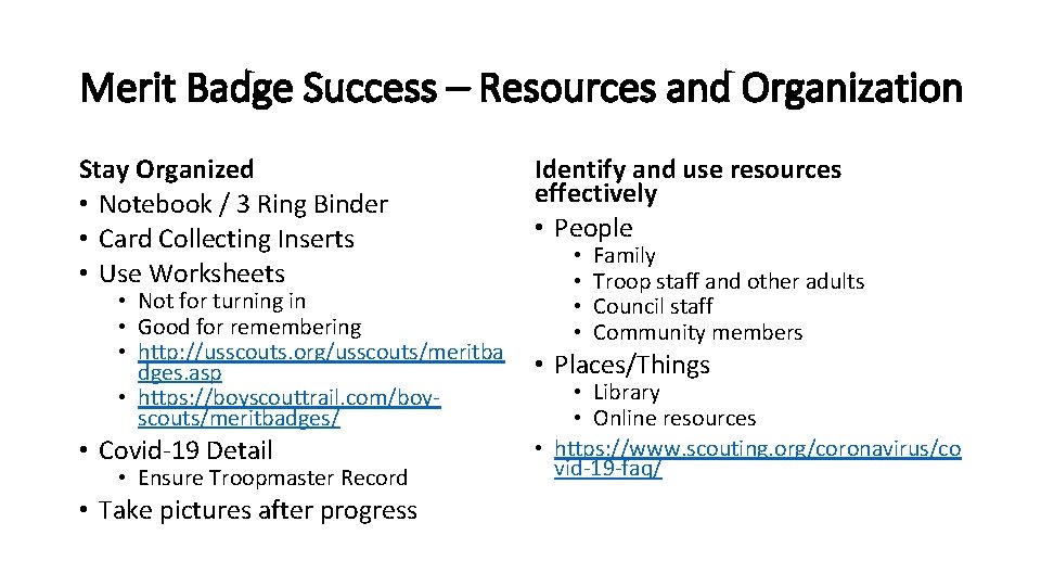Merit Badge Success – Resources and Organization Stay Organized • Notebook / 3 Ring
