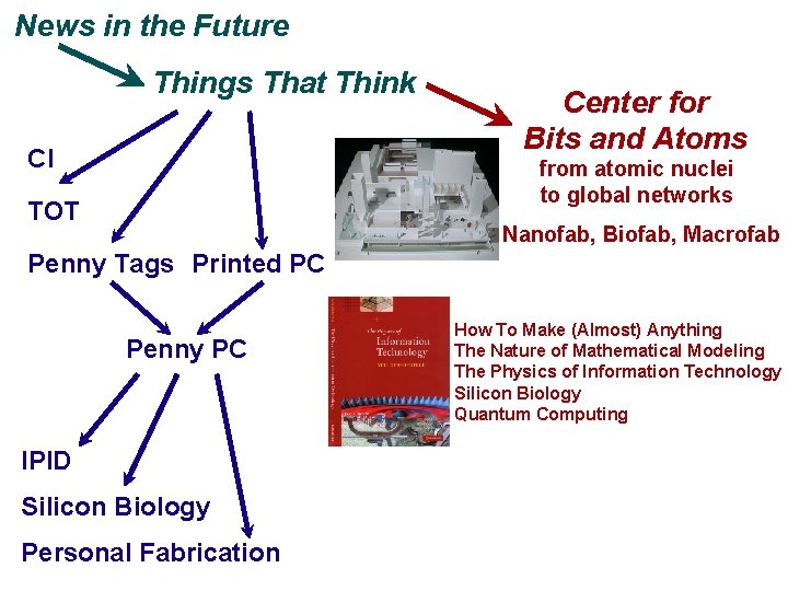 News in the Future Things That Think CI Center for Bits and Atoms from