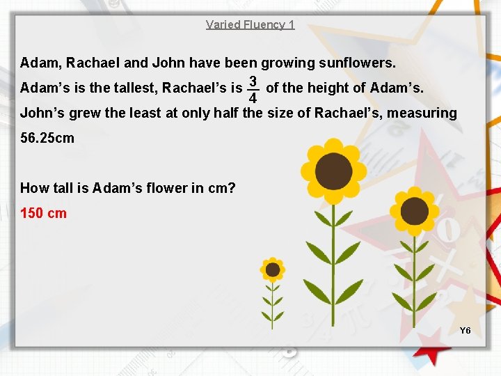 Varied Fluency 1 Adam, Rachael and John have been growing sunflowers. Adam’s is the