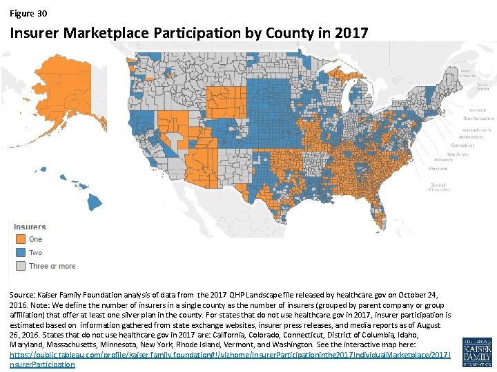 Figure 30 Insurer Marketplace Participation by County in 2017 Source: Kaiser Family Foundation analysis