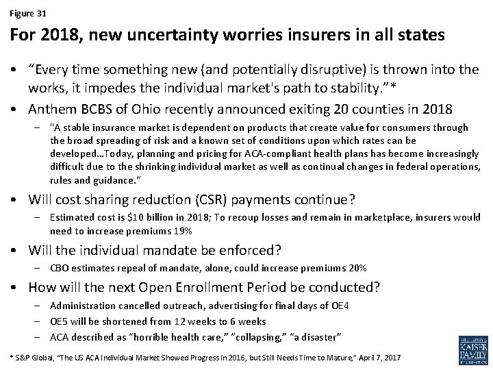 Figure 31 For 2018, new uncertainty worries insurers in all states • “Every time