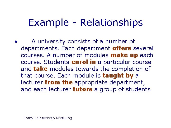 Example - Relationships • A university consists of a number of departments. Each department