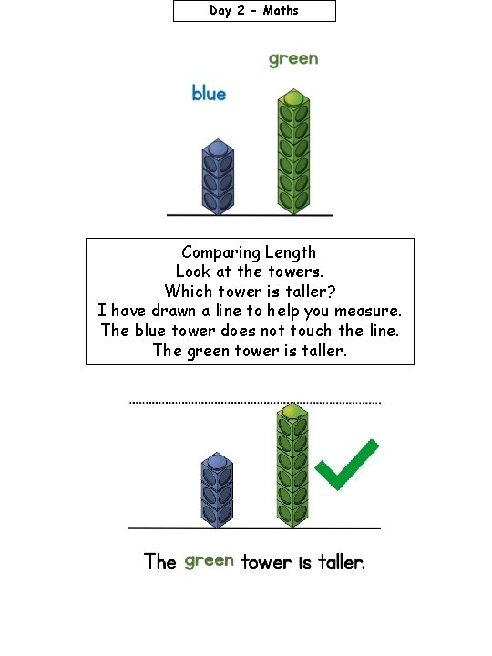 Day 2 - Maths Comparing Length Look at the towers. Which tower is taller?