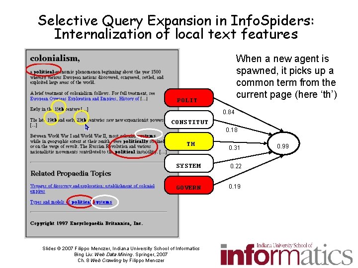 Selective Query Expansion in Info. Spiders: Internalization of local text features When a new