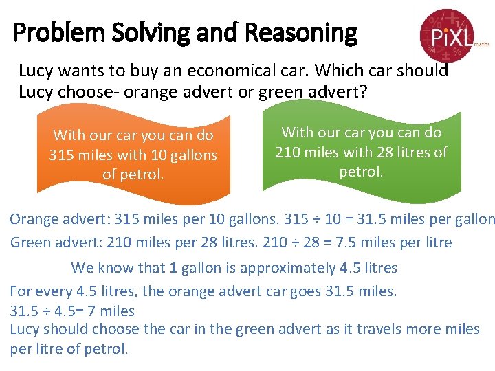 Problem Solving and Reasoning Lucy wants to buy an economical car. Which car should