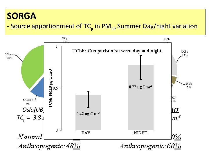 SORGA - Source apportionment of TCp in PM 10 Summer Day/night variation TCbb PM