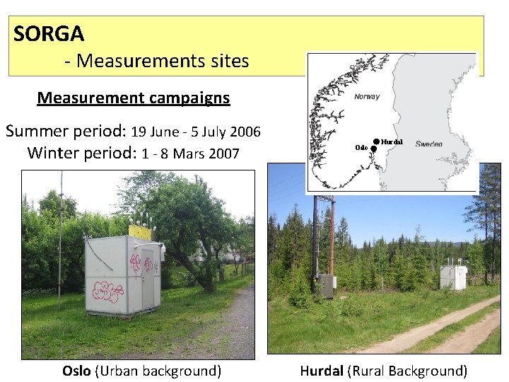 SORGA - Measurements sites Measurement campaigns Summer period: 19 June - 5 July 2006