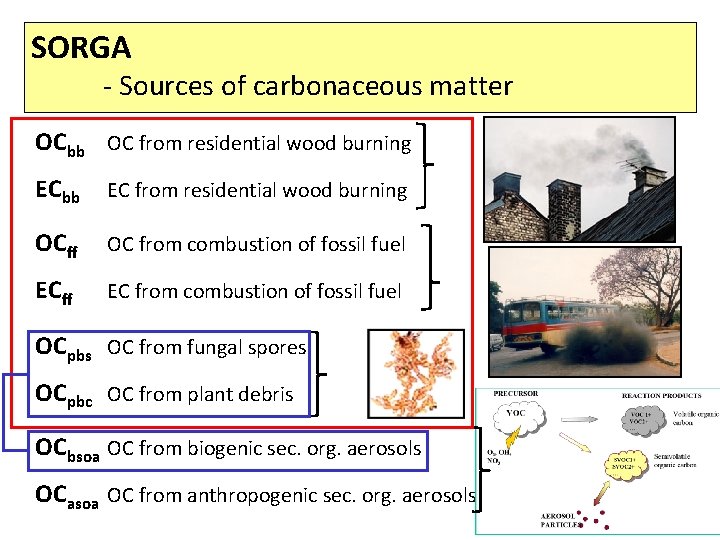 SORGA - Sources of carbonaceous matter OCbb OC from residential wood burning ECbb EC