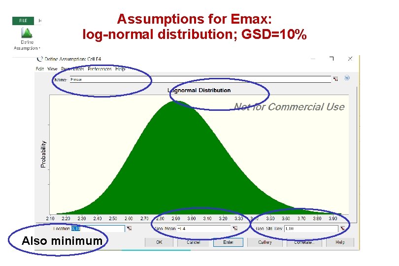 Assumptions for Emax: log-normal distribution; GSD=10% Also minimum 