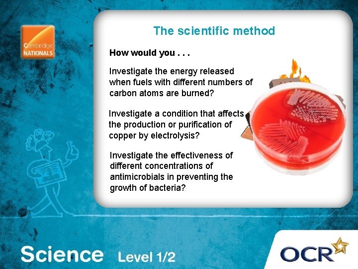 The scientific method How would you. . . Investigate the energy released when fuels