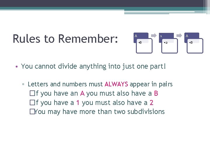 Rules to Remember: A 1 • B A • 2 • You cannot divide