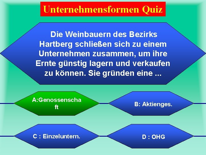 Unternehmensformen Quiz Die Weinbauern des Bezirks Hartberg schließen sich zu einem Unternehmen zusammen, um